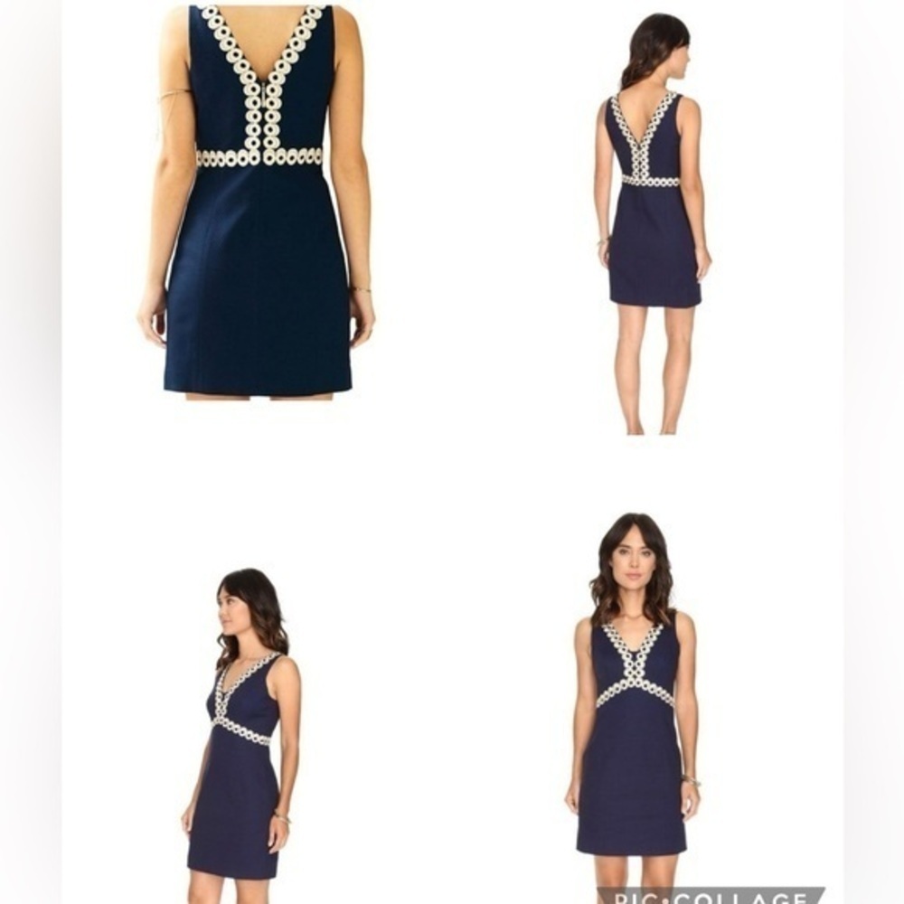 Lilly Pulitzer Esme Shift Dress Navy & Gold Classy Grecian Style  Size 4 - Picture 2 of 11